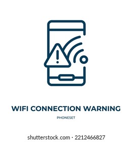 Wifi connection warning symbol icon. Linear vector illustration from phoneset collection. Outline wifi connection warning symbol icon vector. Thin line symbol for use on web and mobile apps, logo, 