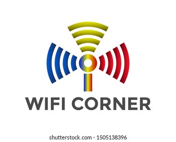 Wifi Corner Logo Vector, Internet Hot Spot And Provider. Colorful Icon And Symbol Of Internet Connection.