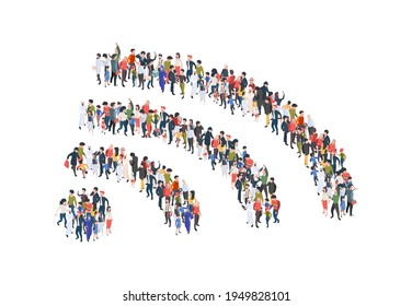 Wifi-Menschenmenge Symbol. Concept illustrations group people in wifi formen internetverbindung signaturen garish vektorbilder