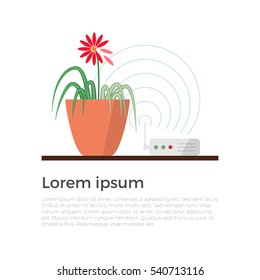 Wi-fi danger vector illustration concept. Wireless signal is influencing on green plant, which leads to leaves fade. Infographics element in flat design, isolated.