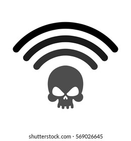 Wi-fi death. WiFi mortal. Wireless connection skull. Passing doom. demise at distance