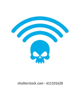 Wi-fi death. WiFi mortal. Wireless connection skull. Passing doom. demise at distance