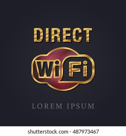 WiFi Direct Red Ruby with Golden Frame Precious Jewellery Icon / Logo Design