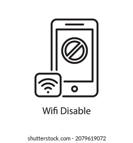 Ilustración de diseño de iconos de esquema vectorial Desactivar WiFi. Símbolo de aplicación web y móvil sobre archivo EPS 10 de fondo blanco