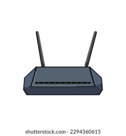 wifi dsl modem cartoon. hub lan, antenna connection wifi dsl modem sign. isolated symbol vector illustration