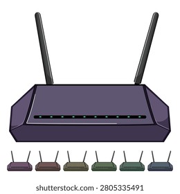 wifi dsl modem cartoon. hub lan, antenna connection wifi dsl modem sign colorful illustration