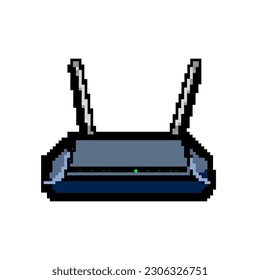 wifi dsl modem game pixel art retro vector. bit hub lan, antenna connection wifi dsl modem. old vintage illustration