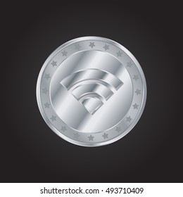 WiFi embossed realistic silver / platinum coin precious Icon / Logo Design