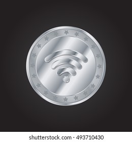 WiFi embossed realistic silver / platinum coin precious Icon / Logo Design