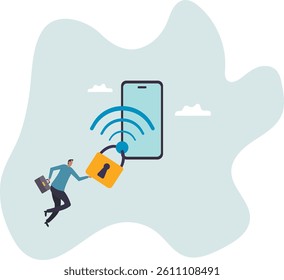 Wifi encryption, wireless security or safety for internet connection, network protection or mobile access.character for design.