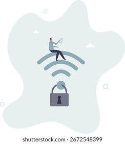 Criptografia Wi-Fi, segurança sem fio ou segurança para conexão com a Internet, proteção de rede ou acesso móvel, encriptação de senha concept.life e emprego de pessoas.
