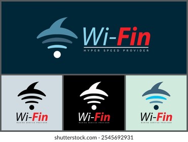 wifi fin shark marine connection logo set template design