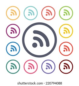 wifi flat icons set. Open round colorful buttons. Vector 