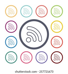 WiFi flat icons set. Open colorful buttons 