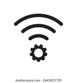 Wifi gear connection icon vector. Wireless signal with cog icon, tech connectivity automation.