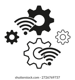 Icono de engranaje Wifi. Herramienta de tecnología inalámbrica. Vector de engranaje de red. Conjunto de conexión parte. EPS 10.
