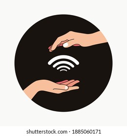 Wifi and hand icon vector illustration. Share wifi concept