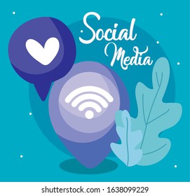 Wifi heart bubble and leaf design, Social media multimedia communication digital marketing internet web and connect theme Vector illustration