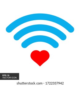 WiFi and heart icon symbol. Vector wifi sign with a wave signal icon on a white background.