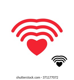 Wifi and heart. Wireless transmission of amur Wi fi. Remote access to romantic feelings. Internet lovers. Wi-fi Icon attraction to another person. Illustration for Valentines day