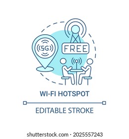 Wi-fi hotspot blue concept icon. Free public wifi abstract idea thin line illustration. Internet access point. Wireless connection. Vector isolated outline color drawing. Editable stroke