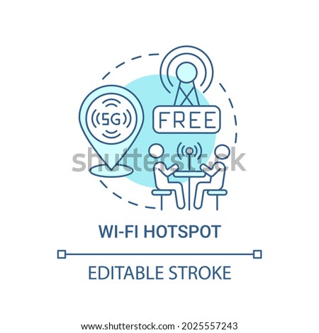 Wi-fi hotspot blue concept icon. Free public wifi abstract idea thin line illustration. Internet access point. Wireless connection. Vector isolated outline color drawing. Editable stroke