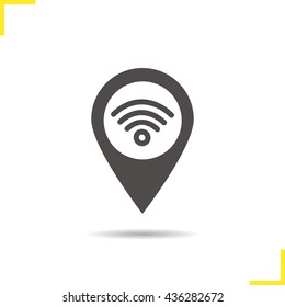 Wifi Hotspot Icon. Drop Shadow Silhouette Map Pointer Symbol. Pinpoint With Wi Fi Network Signal Inside. Internet Geolocation Mark. Vector Isolated Illustration