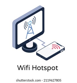 Wifi hotspot icon in isometric vector 

