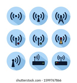 Wifi hotspot icon set isolated on blue circle. Hotspot connection icon for web and mobile phone