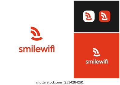 Sinal de Internet de ponto de conexão Wi-Fi Rede sem fio Sorriso Rosto Feliz Vetor Logo Design Illustration