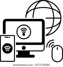 Wifi Hotspots vector icon design, Web hosting service Symbol, Computing machines Sign, Internet Application Management stock illustration, Wireless local area network connected devices concept
