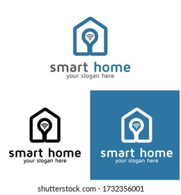 Logo del vector de la casa WiFi. Diseño y vector de logotipos para el hogar y la tecnología inteligentes. Red de la casa, vector de concepto de logotipos de Internet