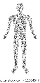 Wi-Fi human figure. Vector Wi-Fi icons are arranged into male mosaic.