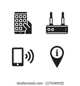 wifi icon. 4 wifi vector icons set. information pin, router and wifi on phone icons for web and design about wifi theme