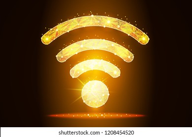 Wi-Fi Icon abstract design Created in the form of stars and constellations on the background of space,isolated from low poly wireframe on .