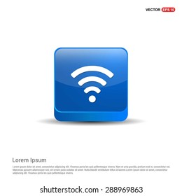 wifi icon - abstract logo type icon - blue 3d button background. Vector illustration
