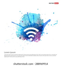 wifi icon - abstract logo type icon - Blue water color Paint splash beautiful background. Vector illustration
