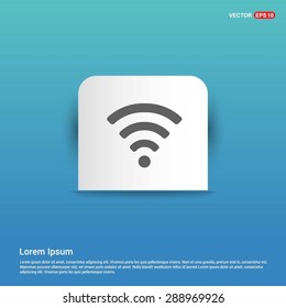wifi icon - abstract logo type icon - white sticker on blue background. Vector illustration