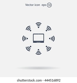 WiFi icon around the computer