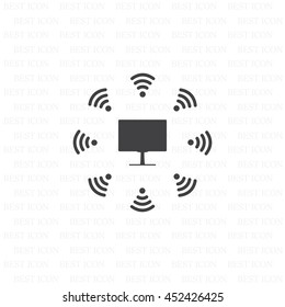 WiFi icon around the computer