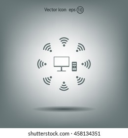 WiFi icon around the computer