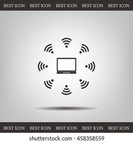 WiFi icon around the computer