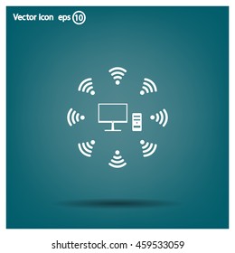 WiFi icon around the computer