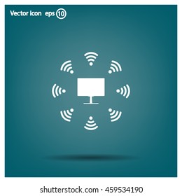 WiFi icon around the computer