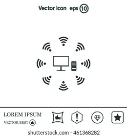 WiFi icon around the computer
