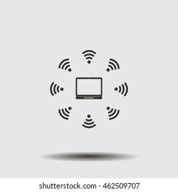 WiFi icon around the computer