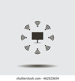 WiFi icon around the computer