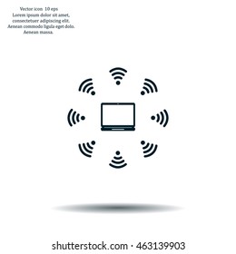WiFi icon around the computer