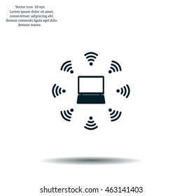 WiFi icon around the computer