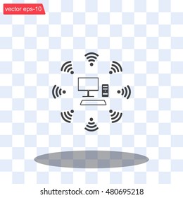 WiFi icon around the computer